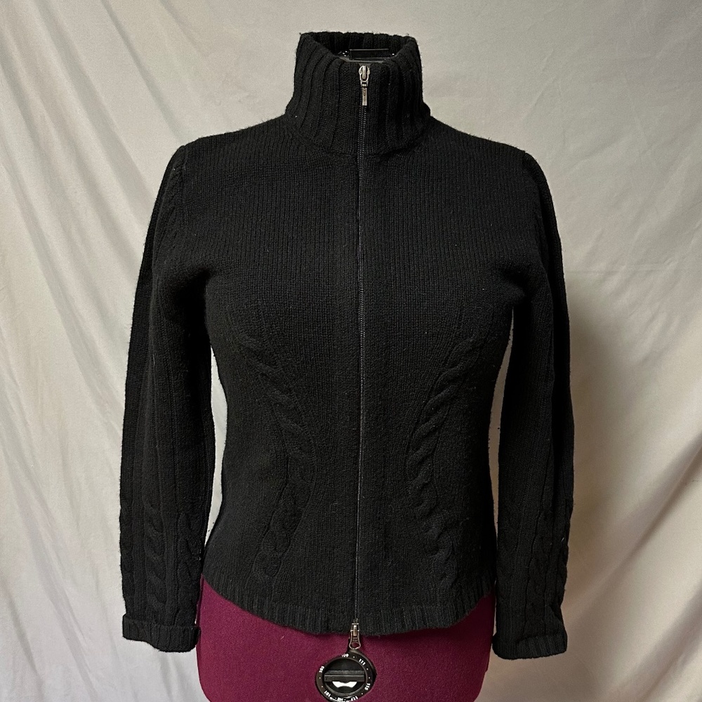 Eddie Bauer Black Full-Zip Cable Knit Women's Sweater Cardigan